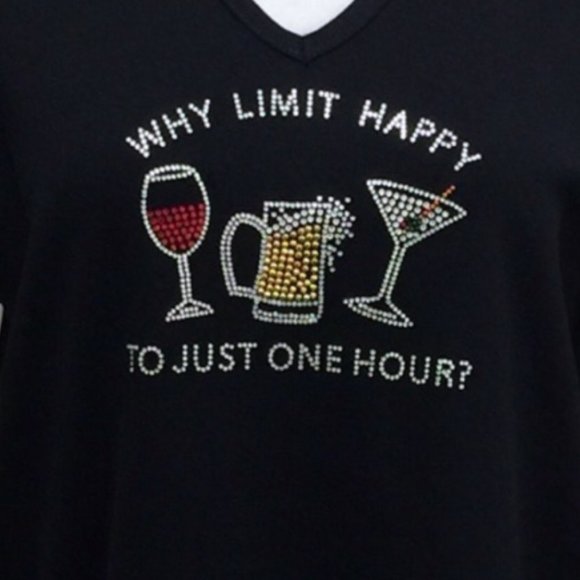 Why Limit Happy To Just One Hour Wine Rhinestone T-Shirt ~ Large - Picture 2 of 2
